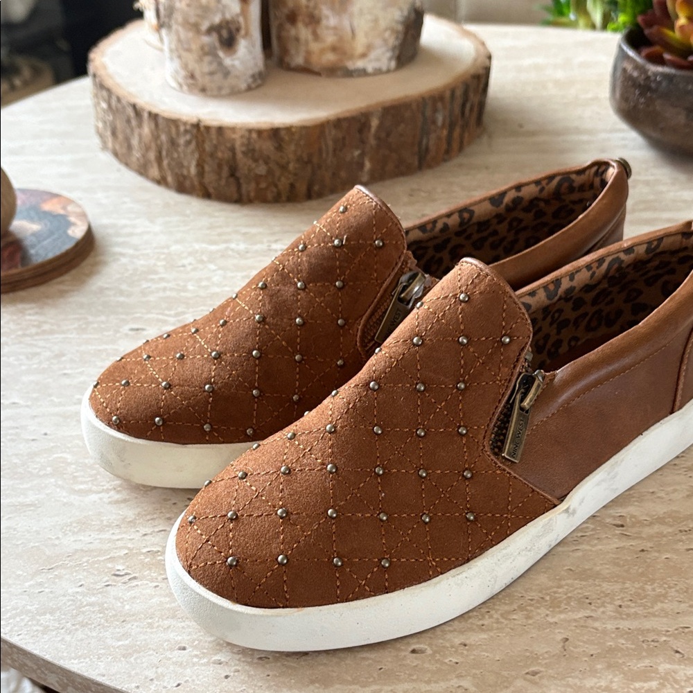 Nine West Brown Quilted Slip-On Sneakers